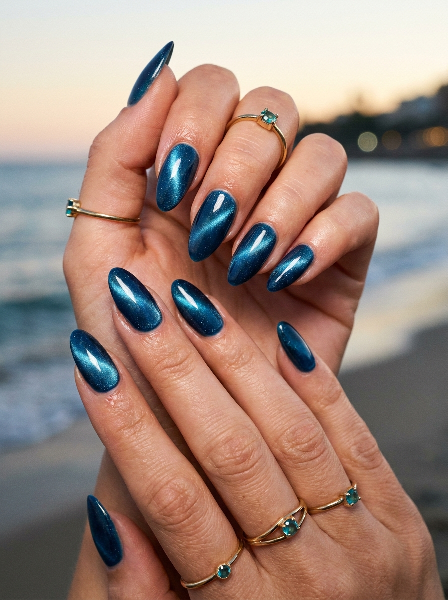Ocean Blue Cat Eye Nails